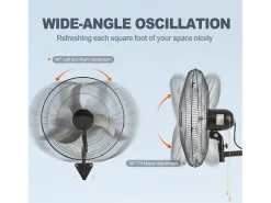 Ventilador de Pared Oscilante SucceBuy, 48cm, 4650 CFM, Negro, para Refrigerar Almacenes, Invernaderos, Talleres, Patios y Sótanos