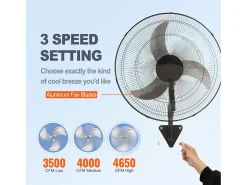 Ventilador de Pared Oscilante SucceBuy, 48cm, 4650 CFM, Negro, para Refrigerar Almacenes, Invernaderos, Talleres, Patios y Sótanos