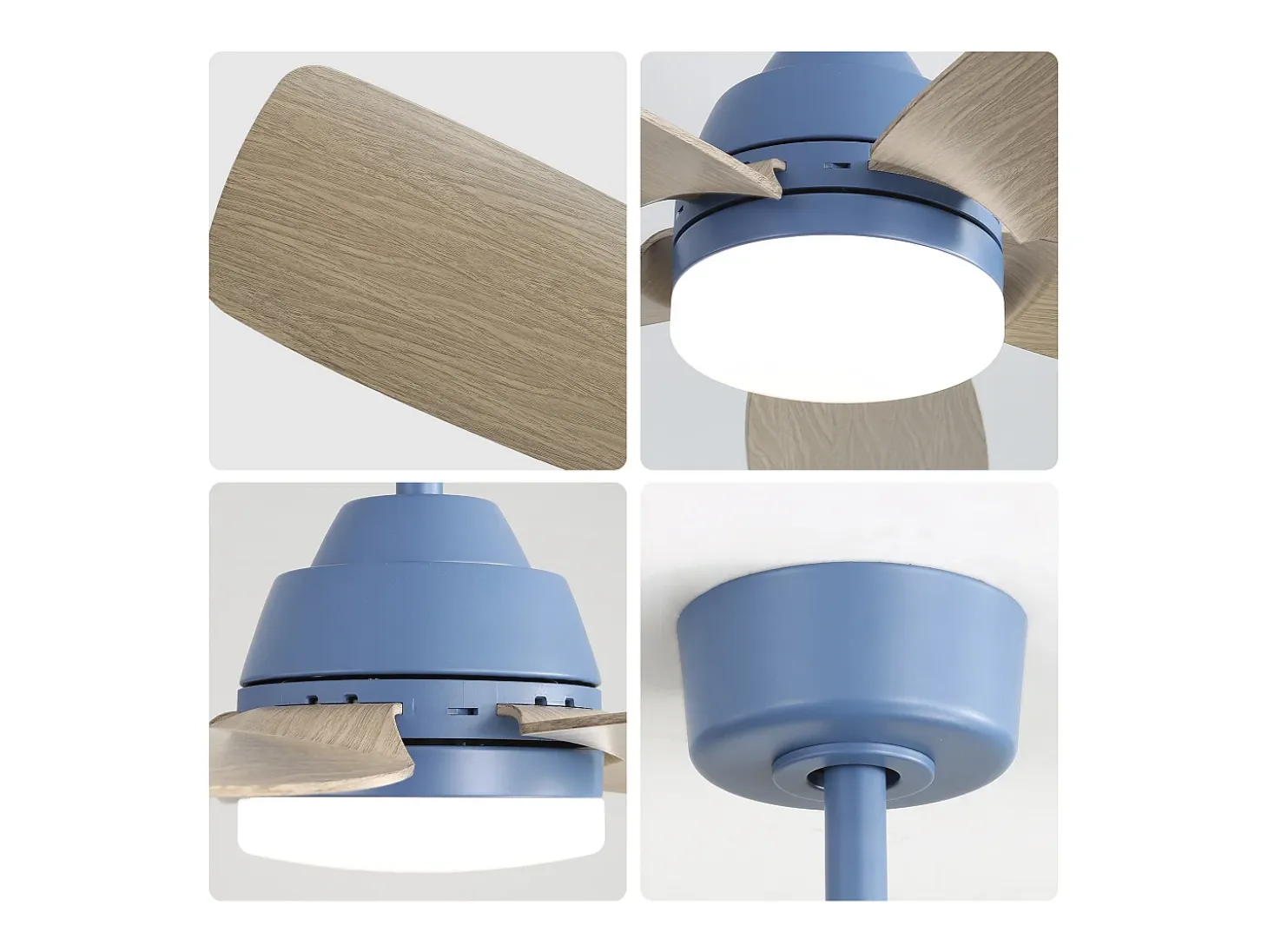Ventilador de techo 42" con luz LED 22W, 5 aspas de ABS, control remoto, azul, para dormitorio, sala, comedor y oficina (106,6x106,6x46,5cm)