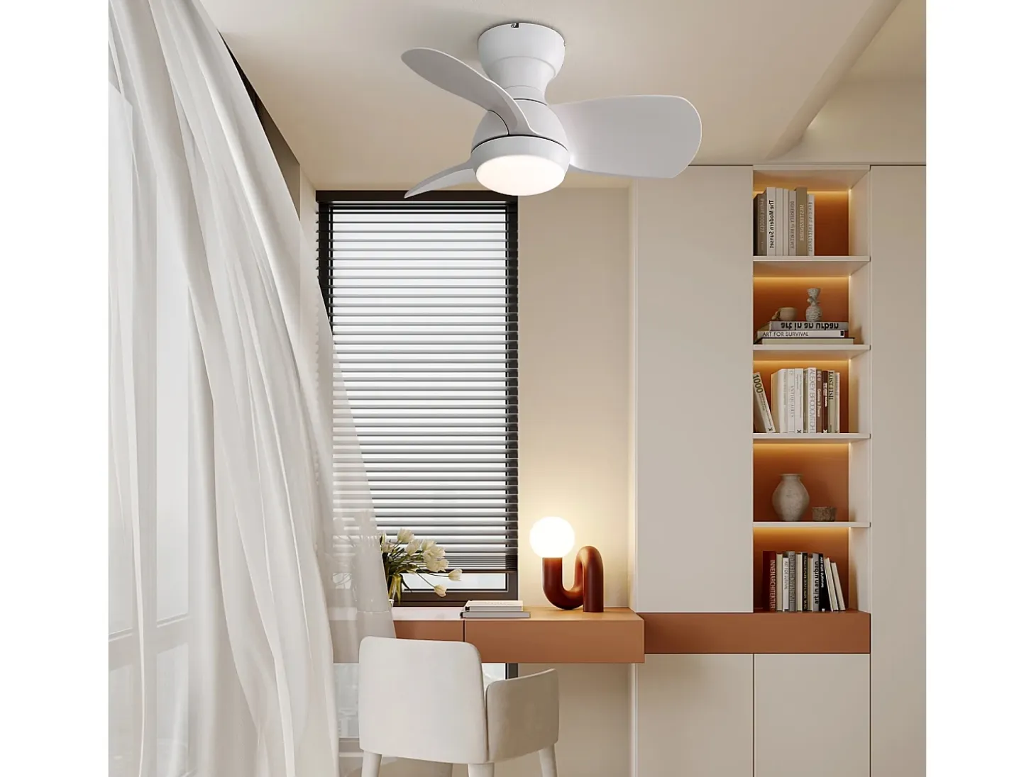 Ventilador de techo blanco de 23 pulgadas ---- Ventilador de techo con luz LED y 3 aspas de ABS --- para dormitorio