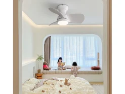 Ventilador de techo blanco de 23 pulgadas ---- Ventilador de techo con luz LED y 3 aspas de ABS --- para dormitorio