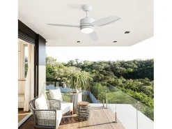 Ventilador de techo blanco - Ventilador de techo para sala de estar con 6 velocidades y 3 aspas de ABS - Iluminación LED