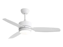 Ventilador de techo blanco - Ventilador de techo para sala de estar con 6 velocidades y 3 aspas de ABS - Iluminación LED