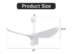 Ventilador de techo blanco de 38 pulgadas - Ventilador de techo de 6 velocidades con control remoto - Para dormitorio y sala de estar