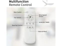 Ventilador de techo blanco de 38 pulgadas - Ventilador de techo de 6 velocidades con control remoto - Para dormitorio y sala de estar