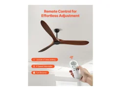 Ventilador de Techo con Aspas de Madera SucceBuy 183cm sin Luz con Mando a Distancia y Motor Reversible en Nogal