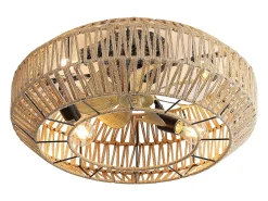 Ventilador de techo con pantalla de cuerda de yute de 56 cm, 7 aspas con luz, 6 velocidades, motor CC reversible, luz natural