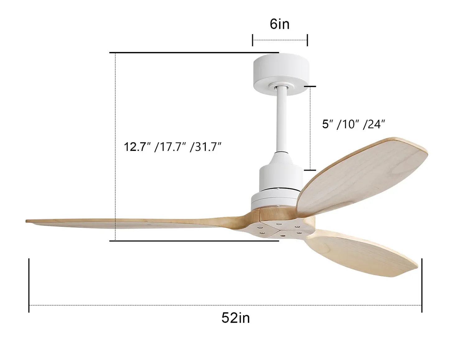 Ventilador de techo de 52" - Color madera con control remoto de 6 velocidades - Para patio y sala