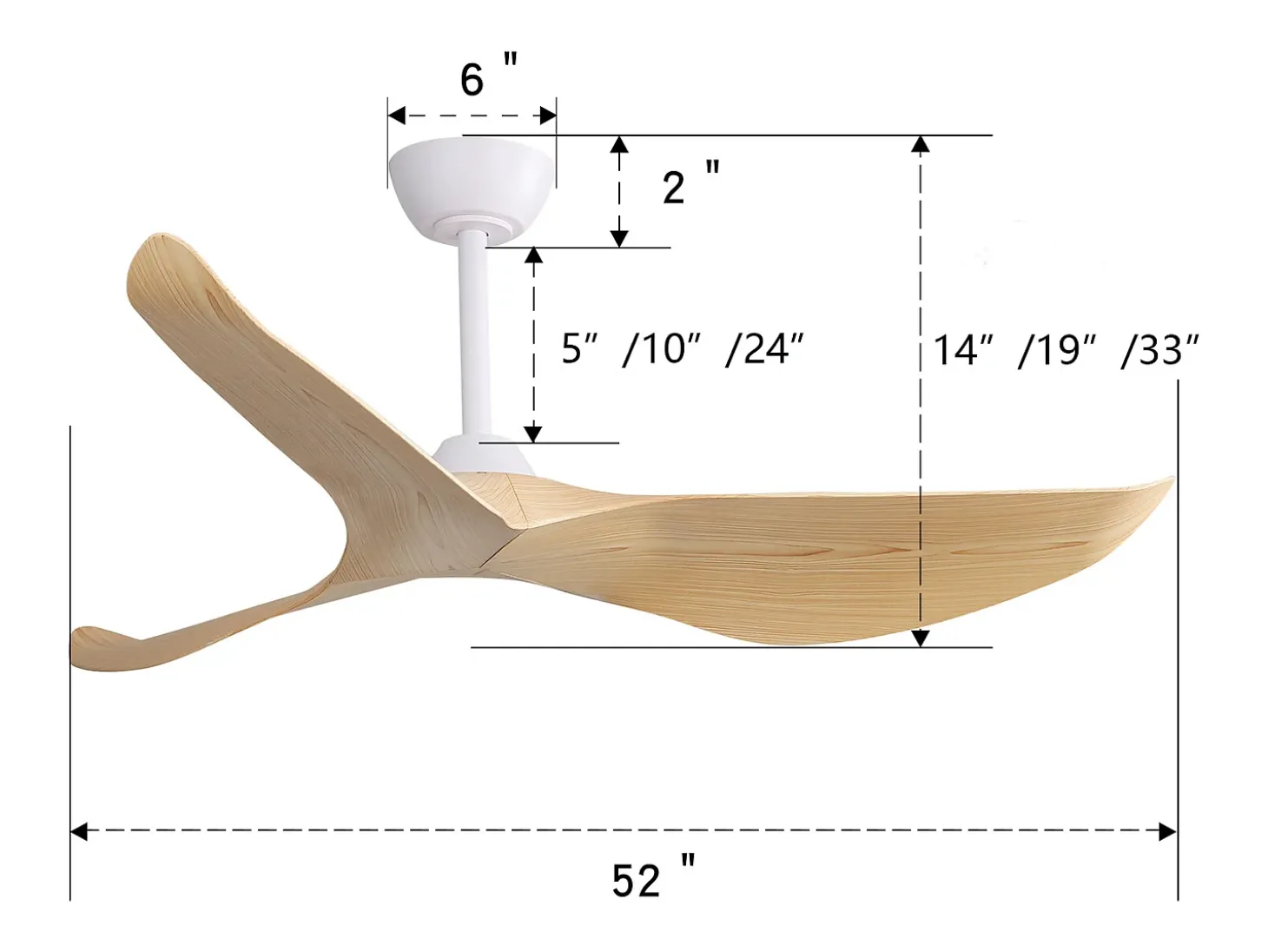 Ventilador de techo de 52" - Con control remoto de 6 velocidades - 3 aspas de ABS - Color madera