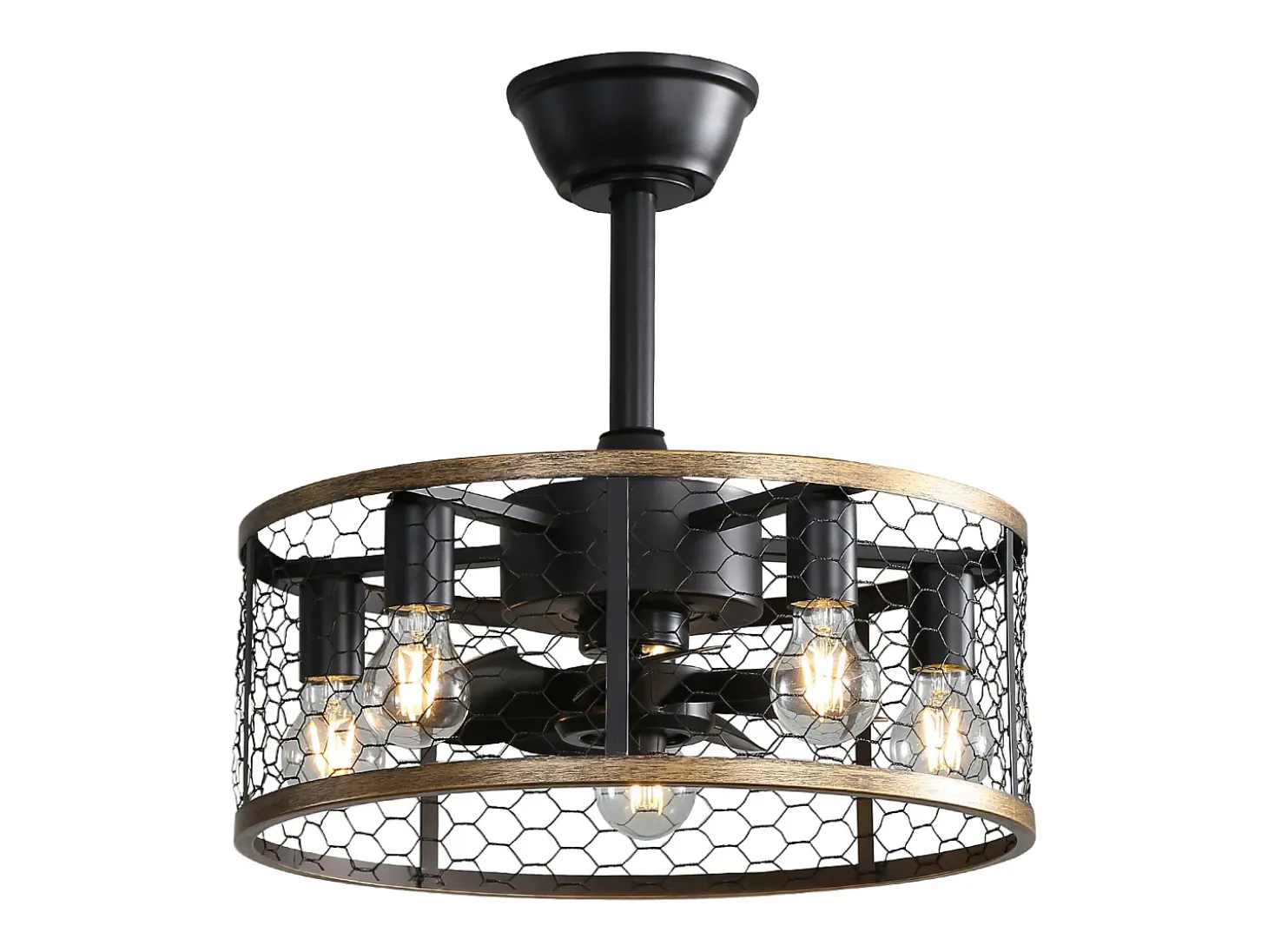 Ventilador de techo de 50,8 cm con 7 aspas, luz y control remoto, motor CC reversible, color negro