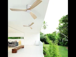 Ventilador de techo de 132 cm, 3 aspas de madera, 6 velocidades y temporizador, motor CC reversible, luz natural