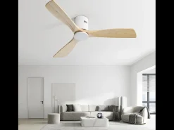 Ventilador de techo de 132 cm, 3 aspas de madera, 6 velocidades y temporizador, motor CC reversible, luz natural