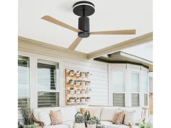Ventilador de techo de 132 cm, 3 aspas en chapa de madera natural con LED, 6 velocidades y temporizador, motor CC reversible, color negro