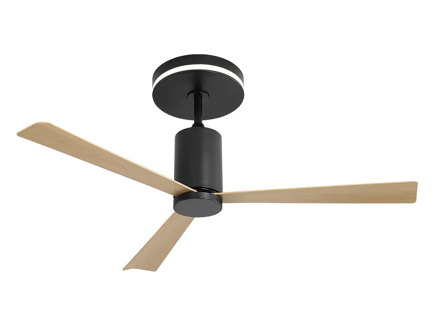 Ventilador de techo de 132 cm, 3 aspas en chapa de madera natural con LED, 6 velocidades y temporizador, motor CC reversible, color negro