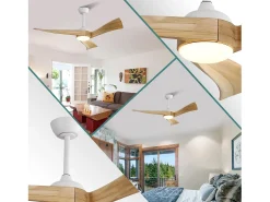 Ventilador de techo de 52" con 6 velocidades y luz, 3 aspas de madera, para sala y oficina
