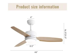 Ventilador de techo de 116,8 cm con 3 aspas de ABS y LED, 6 velocidades, motor CC reversible, luz natural