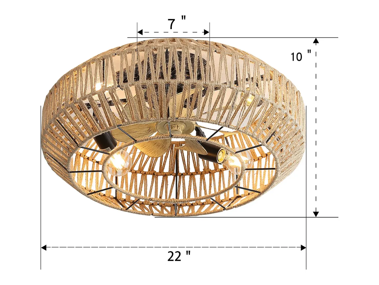 Ventilador de techo de 22 pulgadas - Ventilador de techo con varilla y bombilla integradas - 6 velocidades - para sala de estar