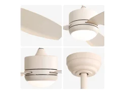 Ventilador de techo de 46 pulgadas con luces, 3 aspas de ABS, motor de CC de 6 velocidades, control remoto, blanco roto (116,8 x 116,8 x 54 cm)