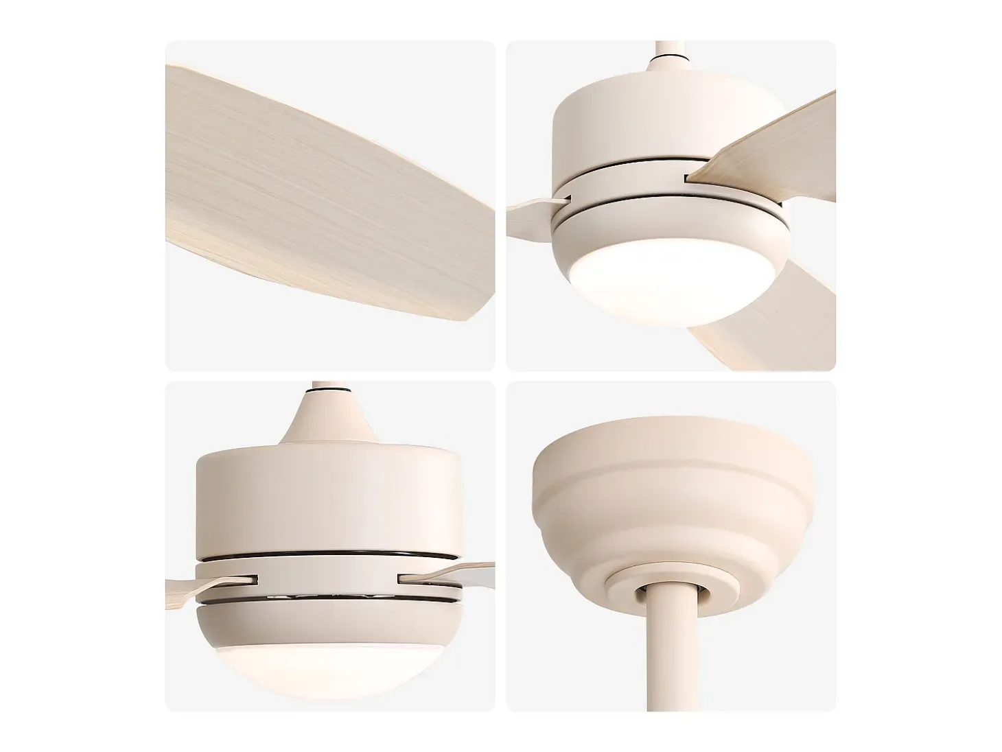 Ventilador de techo de 46 pulgadas con luces, 3 aspas de ABS, motor de CC de 6 velocidades, control remoto, blanco roto (116,8 x 116,8 x 54 cm)
