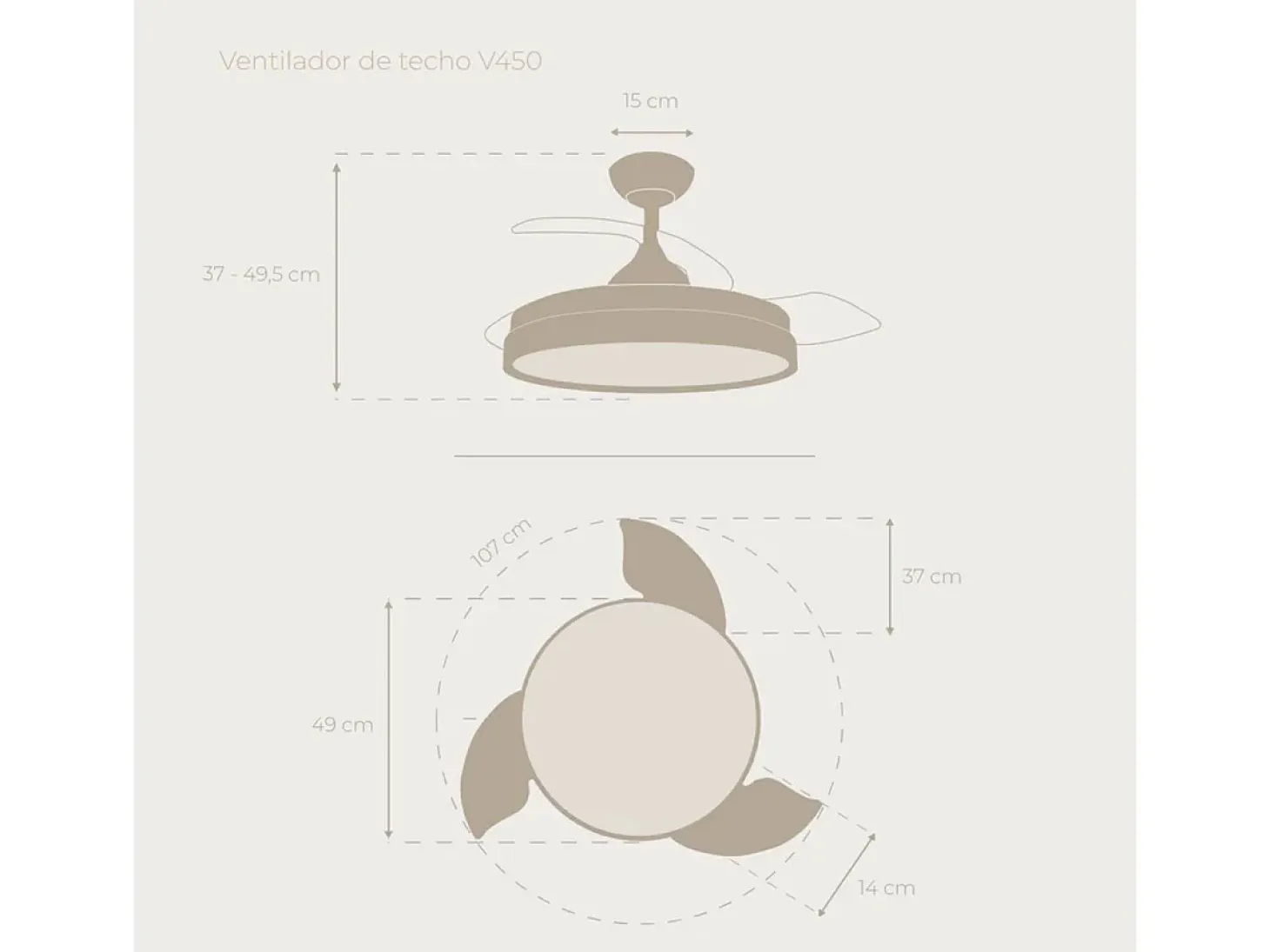 Ventilador de techo Evvo V450 aspas retráctiles negro Ø49x37-49,5 cm