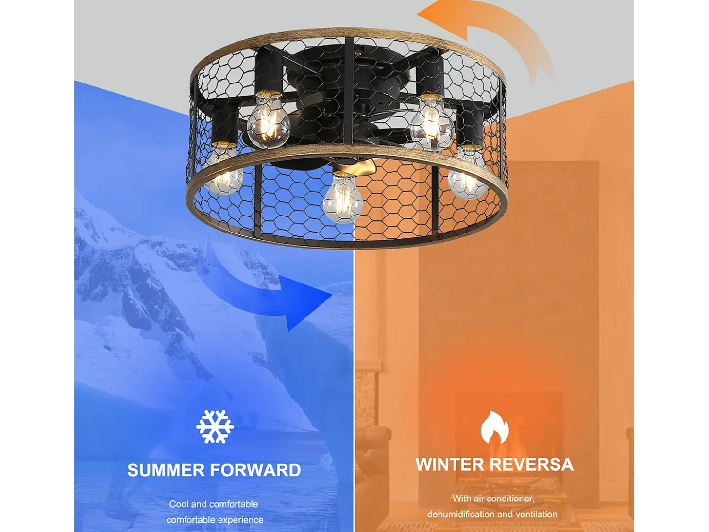 Ventilador de techo industrial 20" con 7 aspas de ABS, control remoto, motor CC reversible, para casa de campo (50,8x50,8x18cm)