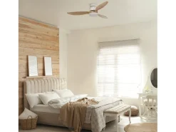 Ventilador de techo MISTRAL estilo moderno - motor DC - LED SMD 24W - K select - mando a distancia - luz -3 aspas - ø132 cm - acero y madera - negro y nogal
