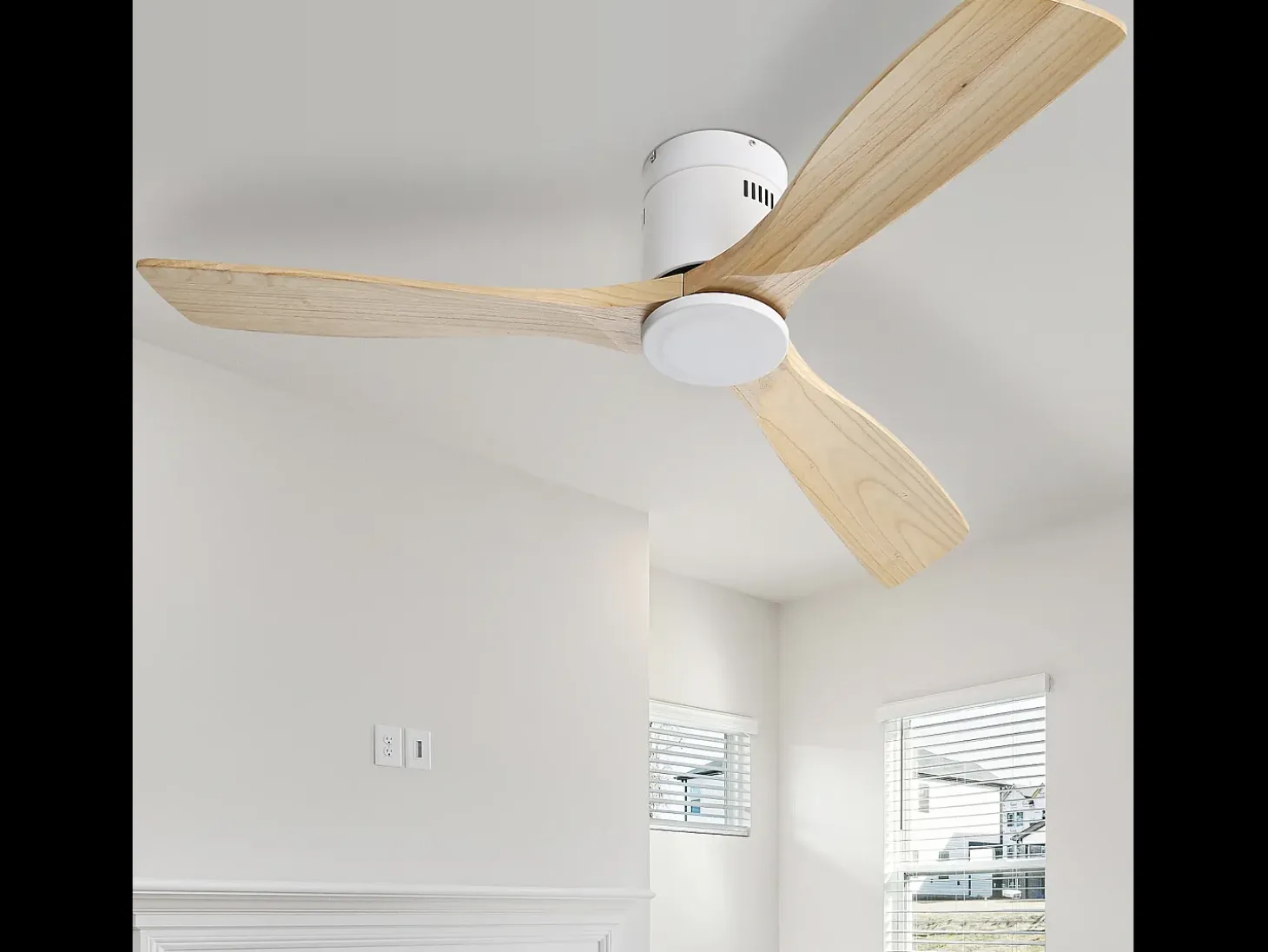 Ventilador de techo moderno de madera - Ventilador de techo de 52" con 3 aspas - Motor de CC reversible y silencioso - Para sala de estar