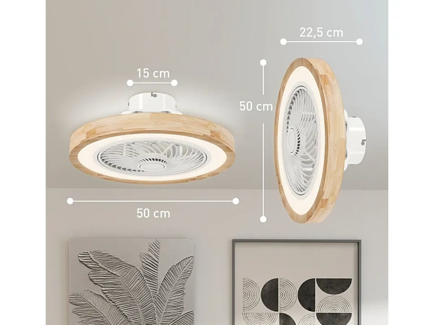 Ventilador de techo natural - Ventilador de techo con luz LED y 6 velocidades - para dormitorio
