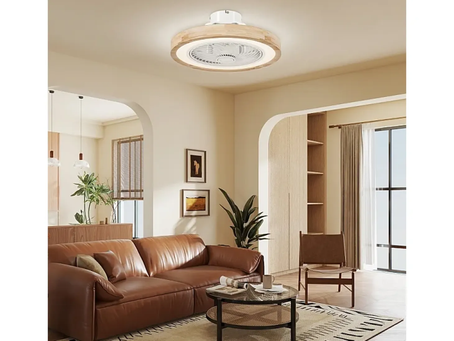Ventilador de techo natural - Ventilador de techo con luz LED y 6 velocidades - para dormitorio