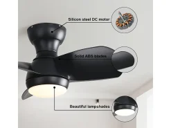 Ventilador de techo negro de 23 pulgadas ---- Ventilador de techo con luz LED y 3 aspas de ABS --- para dormitorio