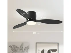 Ventilador de techo negro - Ventilador de techo con luz LED y 3 aspas - 6 velocidades - para dormitorios