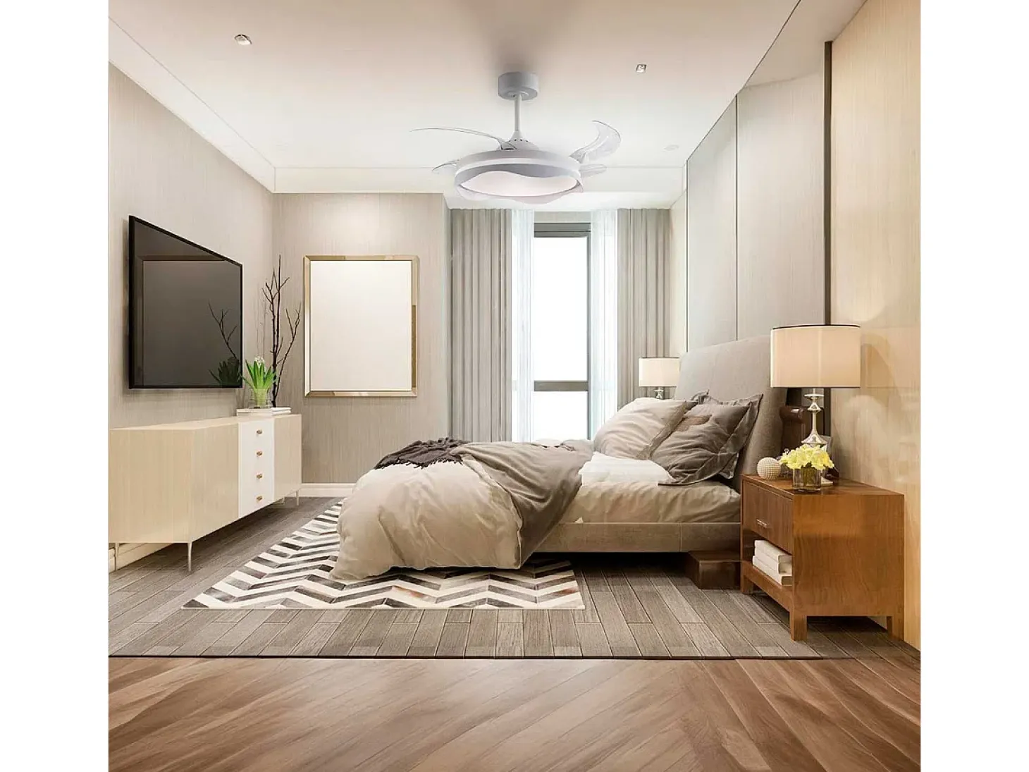 Ventilador de techo Olas Bel Air 72W 4 aspas retráctiles con luz LED blanco Ø108 cm