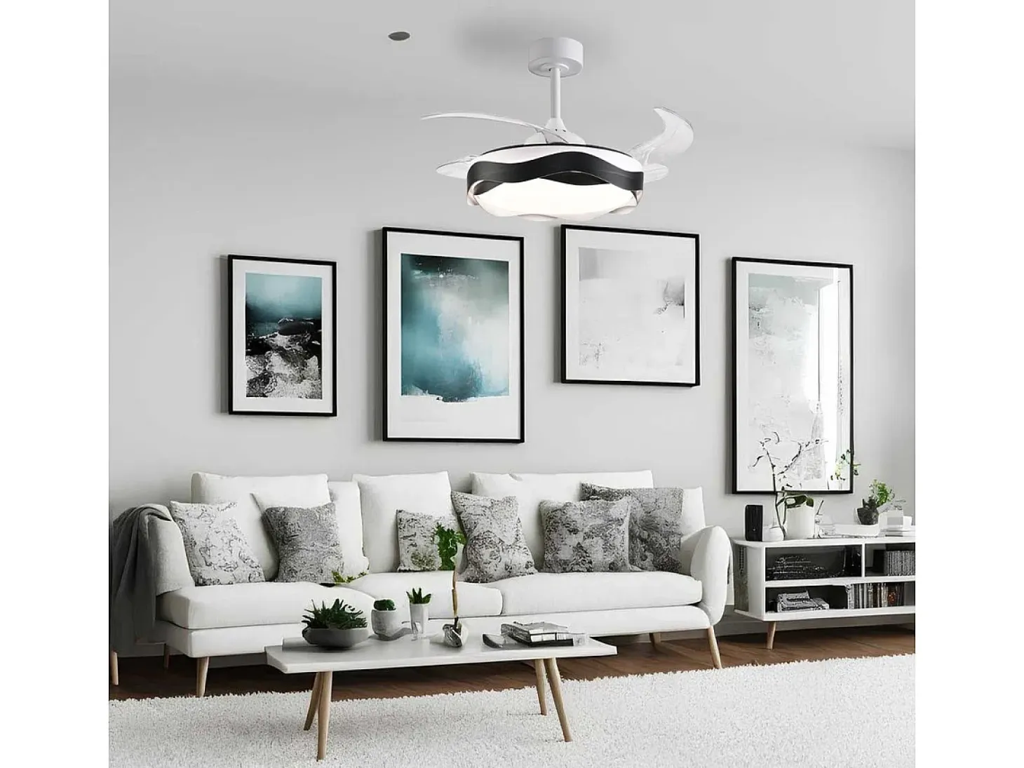 Ventilador de techo Ondas Bel Air 72W 4 aspas retráctiles con luz LED negro Ø108 cm