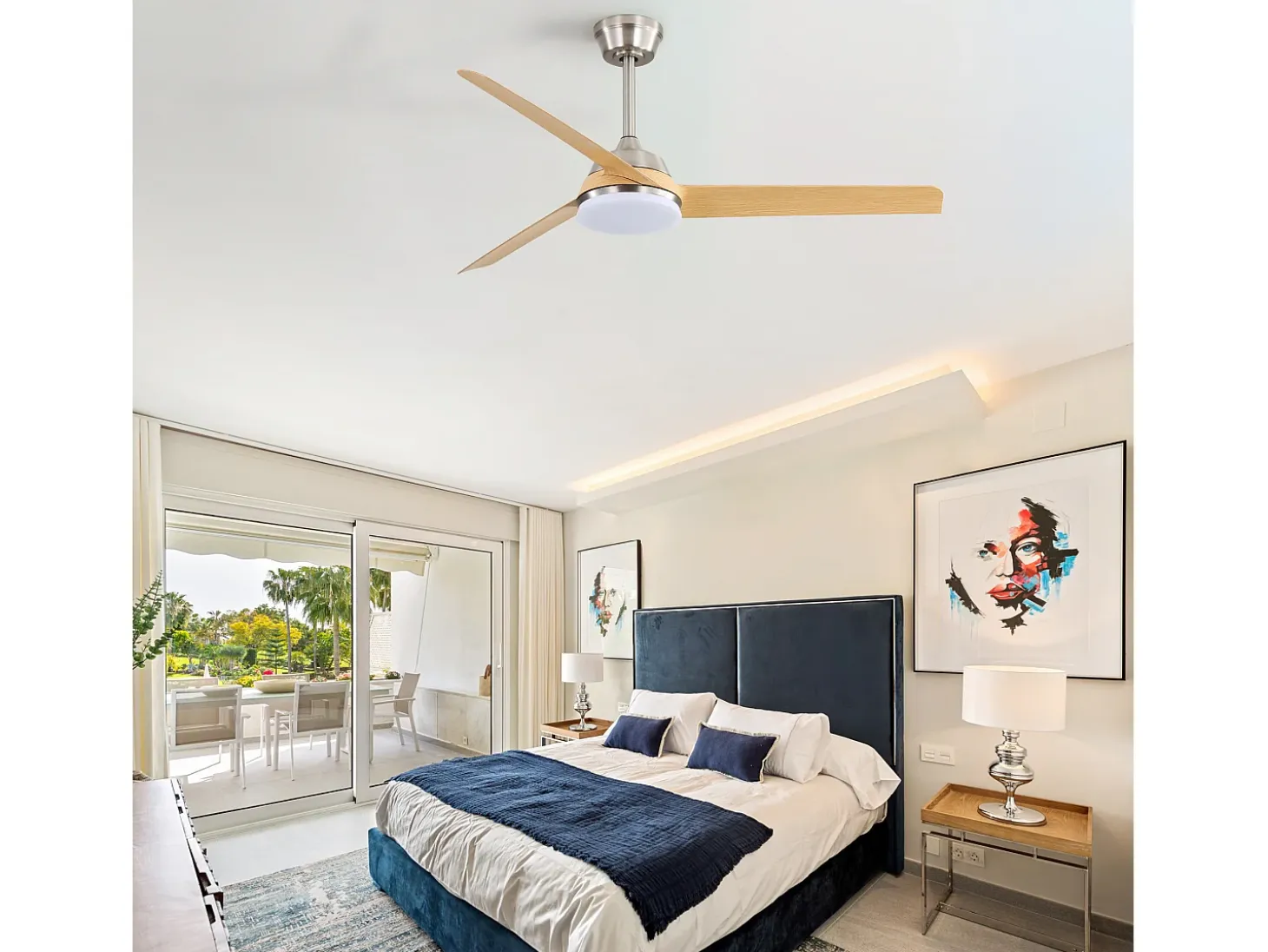 Ventilador de techo para sala de estar - con iluminación LED de 22 W y control remoto de 6 velocidades - 3 aspas ABS