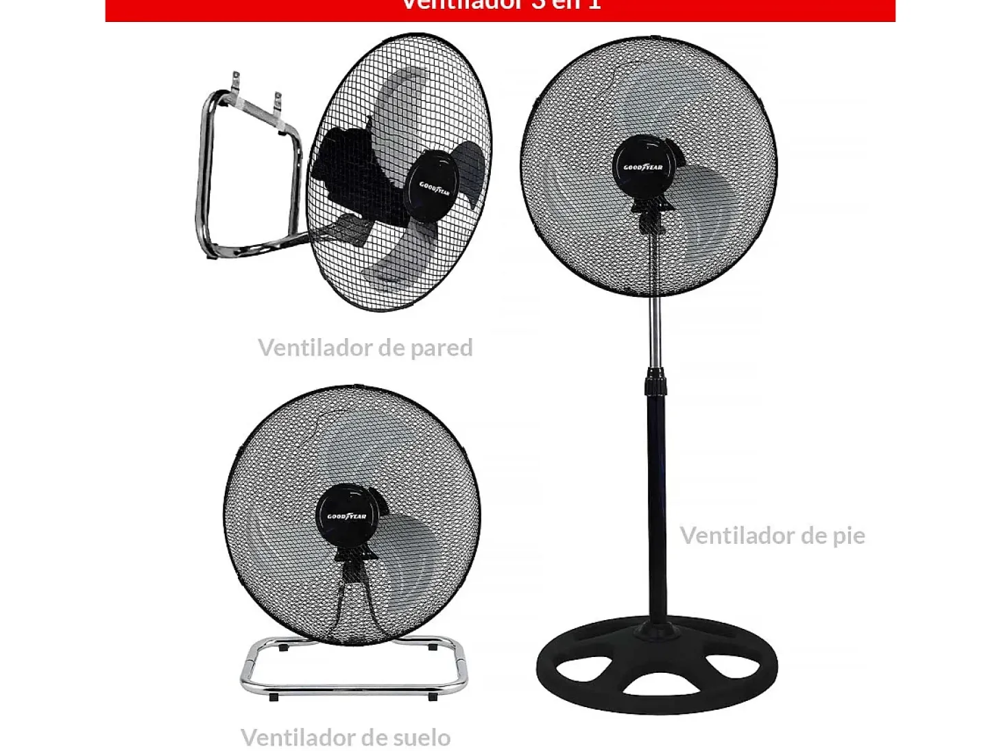 Ventilador Goodyear GY18SF 55W 3 en 1 negro/inox