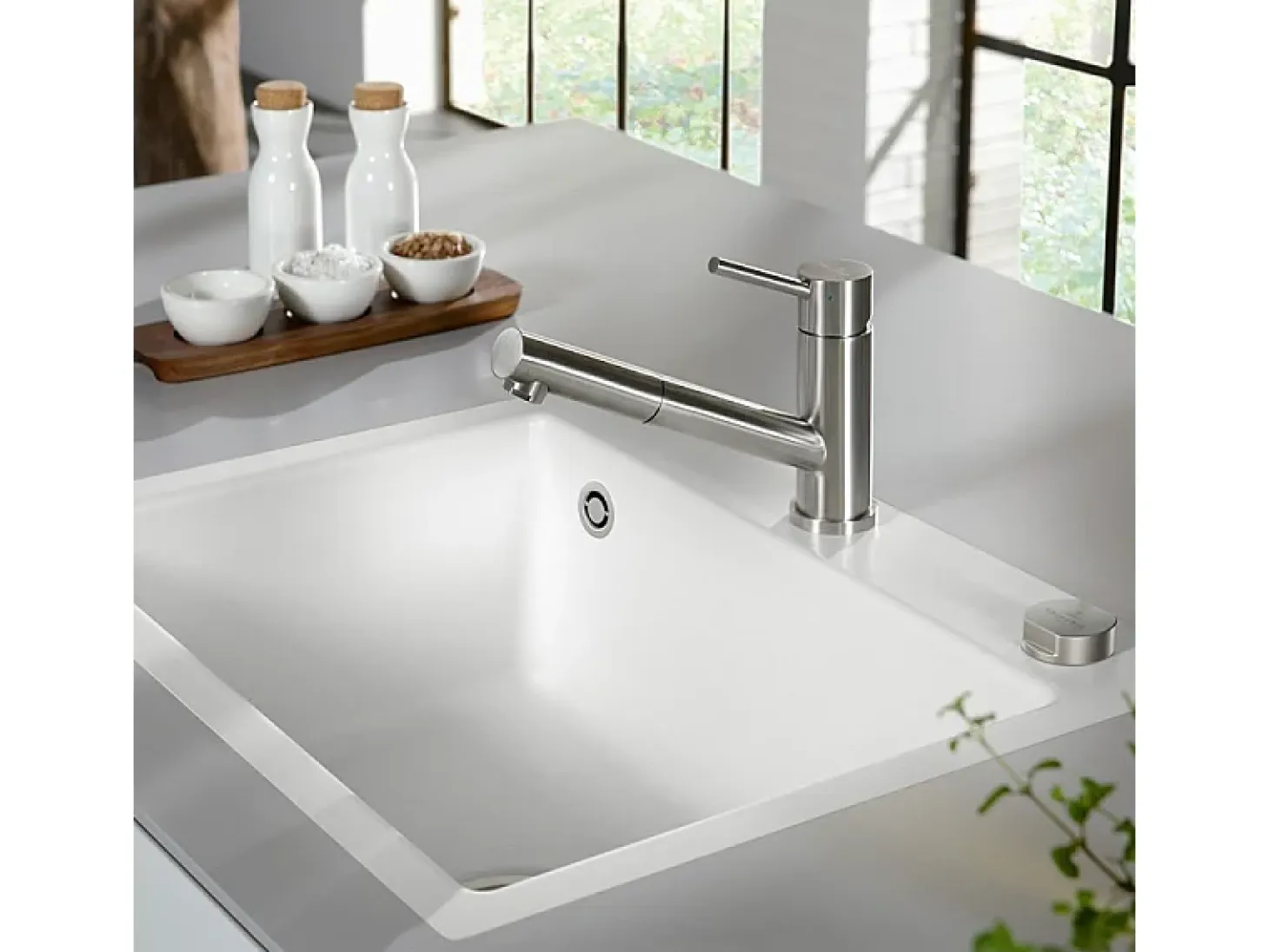 VILLEROY ET BOCH Como Grifo de cocina plegable de acero inoxidable con ventana de ducha