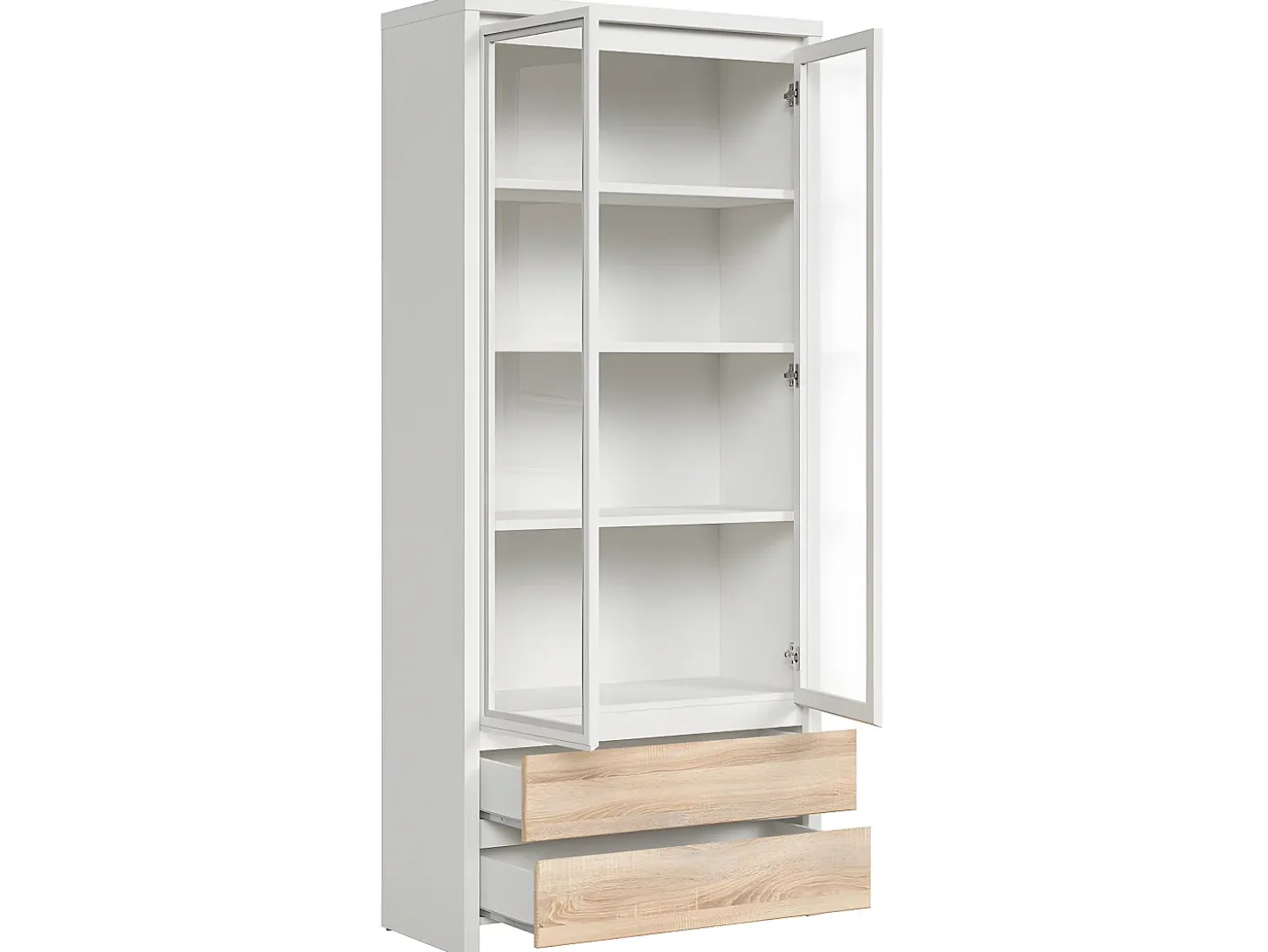 Vitrina 2 puertas 2 cajones Soren Blanco y Madera