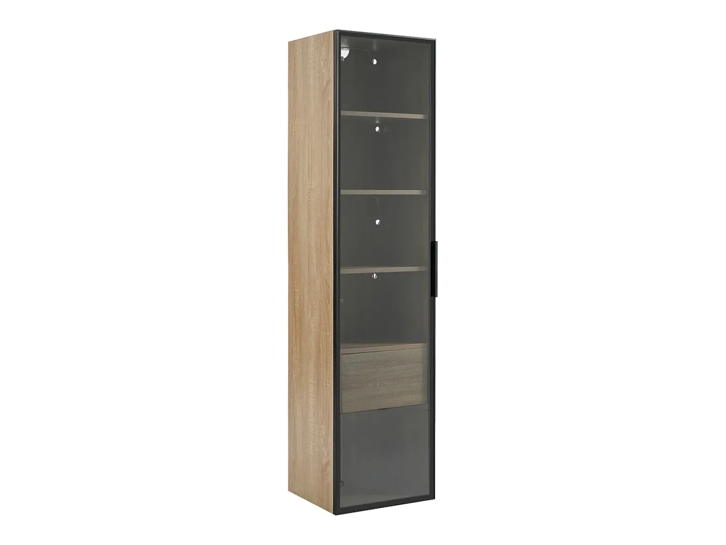 Vitrina, aparador alto con 1 puerta de cristal y 1 cajón interior - 40 X 34,5 X 165 cm - Madera MDF - Natural