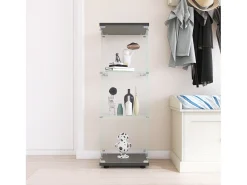 Vitrina de cristal con 3 estantes, 127 x 45 x 14 cm, vitrina de pie, vitrina para salón, color negro