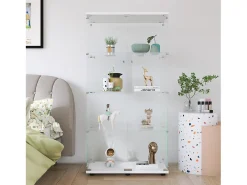 Vitrina de cristal con cerradura, gran vitrina transparente para objetos de colección, libros, color blanco