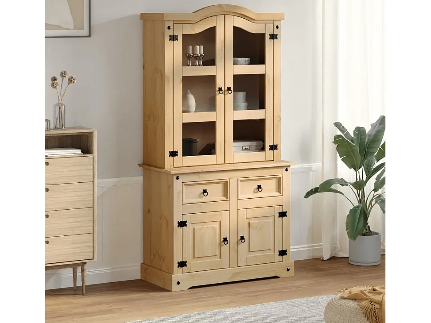 Vitrina de cristal Corona 100x48,5x179 cm madera maciza de pino
