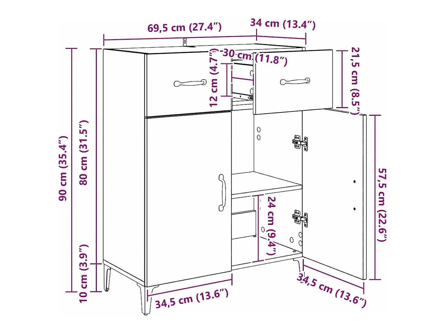 Vitrina Madera vieja 34 x 69.5 x 90 cm Madera contrachapada