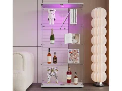 Vitrina moderna, vitrina independiente para sala de estar, color blanco