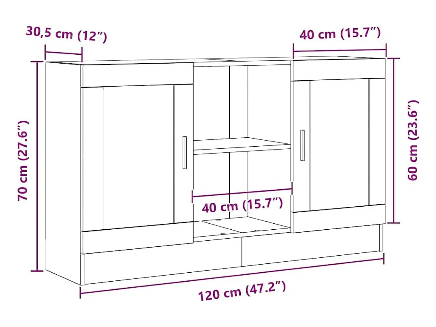 Vitrina Negro 120 x 30.5 x 70 cm Madera contrachapada