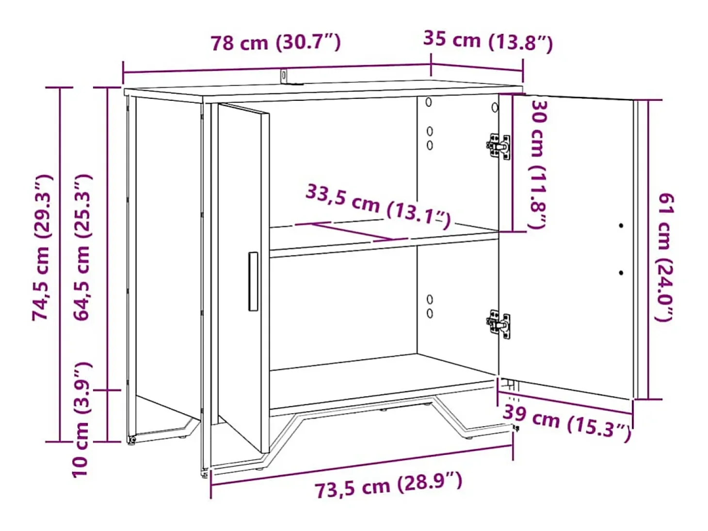 Vitrina Roble artisan 78 x 35.5 x 74.5 cm Madera contrachapada