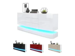 Vladon Aparador City, blanco mate/gris arena de alto brillo con LED - Cómoda moderna para su salón (178 x 72 x 38 cm)