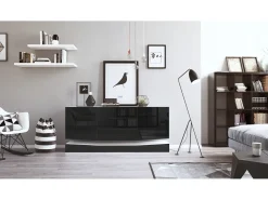 Vladon Aparador City, blanco mate/negro de alto brillo - Cómoda moderna para su salón (178 x 72 x 38 cm)
