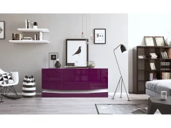 Vladon Aparador City, blanco mate/zarzamora de alto brillo - Cómoda moderna para su salón (178 x 72 x 38 cm)
