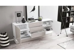 Vladon Aparador City, blanco mate/zarzamora de alto brillo - Cómoda moderna para su salón (178 x 72 x 38 cm)