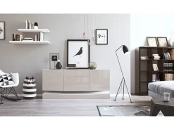 Vladon Aparador City, blanco mate/gris arena de alto brillo - Cómoda moderna para su salón (178 x 72 x 38 cm)